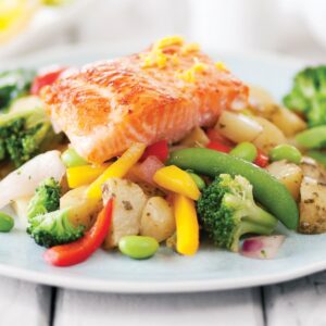 Baked salmon with roasted veges