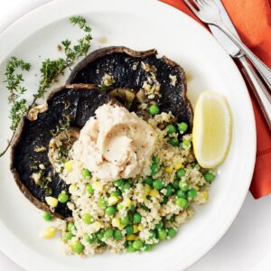 Baked thyme and garlic mushrooms with white-bean puree