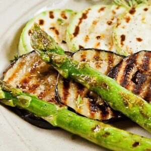 Barbecued asparagus and eggplant