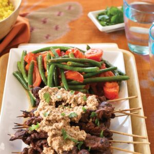 Beef satay with fragrant yellow rice