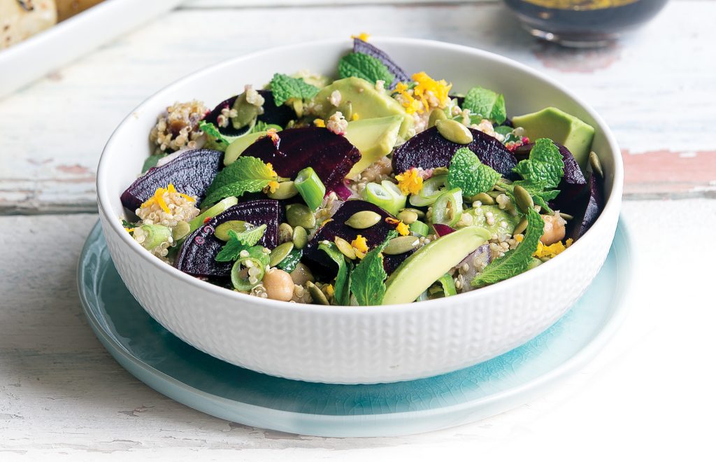Beetroot, avocado and pumpkin seed quinoa salad