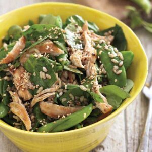 Brown rice and shredded chicken salad