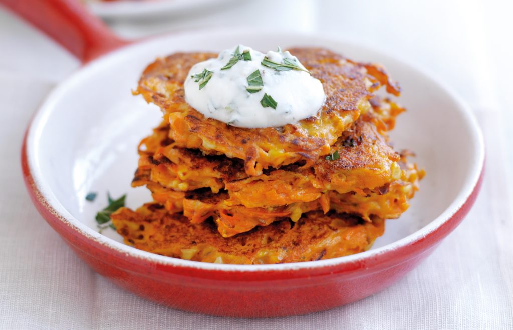 Carrot and feta fritters