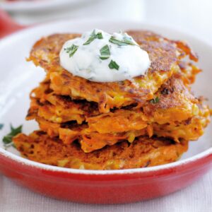 Carrot and feta fritters