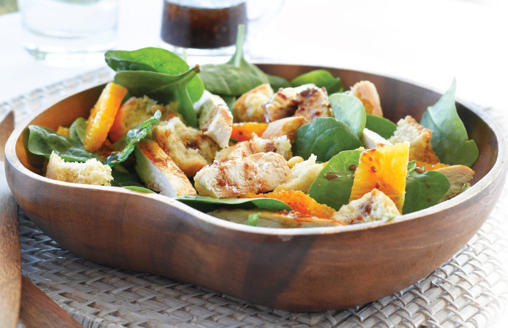 Chargrilled chicken, orange and spinach salad