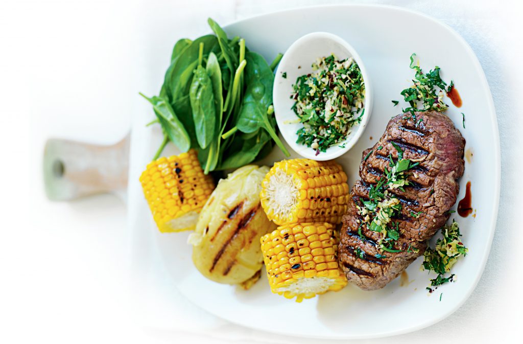 Chargrilled steaks with hazelnut gremolata