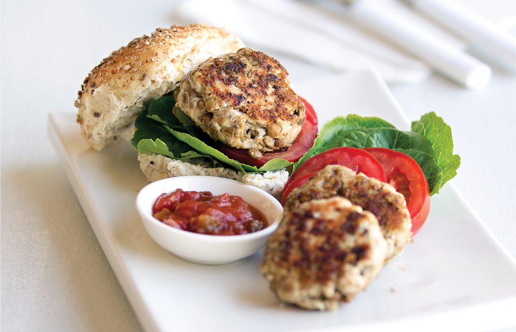 Chicken and lentil burgers with salsa