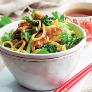 Chicken and noodles with plum sauce