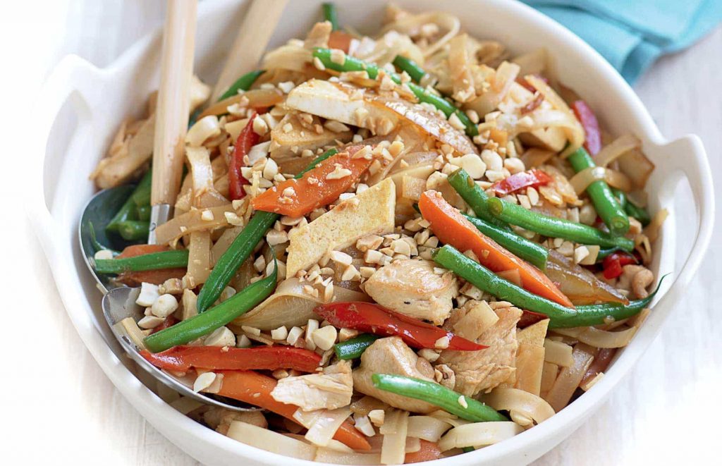 Chicken and tofu noodle stir-fry