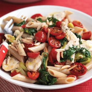 Chicken, baby kale and roast tomato wholemeal pasta
