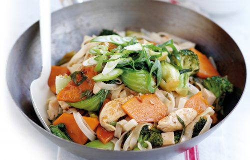 Chicken, tofu and rice noodle stir-fry