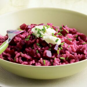 Creamy roasted beetroot and chive risotto