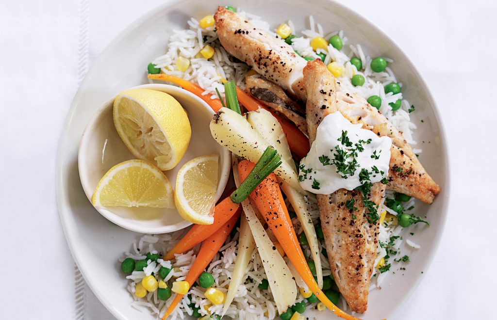 Grilled fish and vege rice