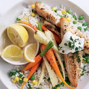 Grilled fish and vege rice