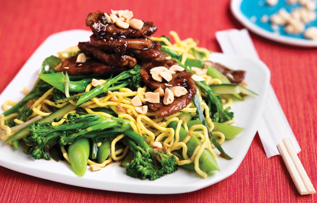 Honey-soy glazed pork with broccolini noodles