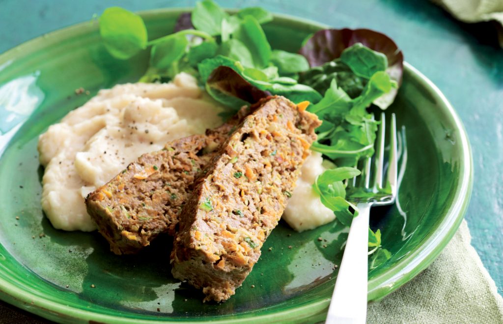 Vegful Italian meat loaf with cannellini bean mash
