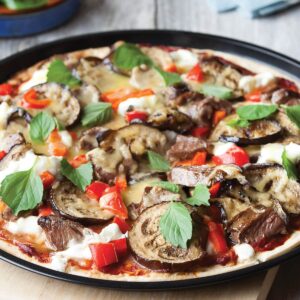Lamb, eggplant and mint pizza