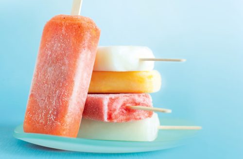 Peach and strawberry popsicles