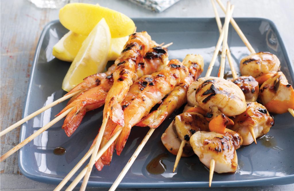 Prawn and scallop skewers
