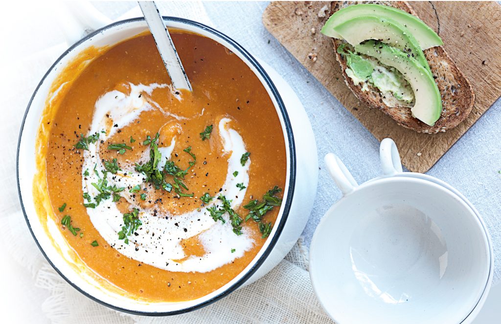 Red lentil, pumpkin and tomato soup