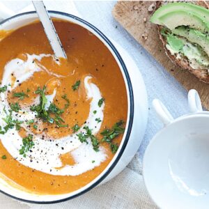 Red lentil, pumpkin and tomato soup