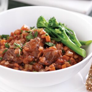 Red wine beef and pearl barley casserole