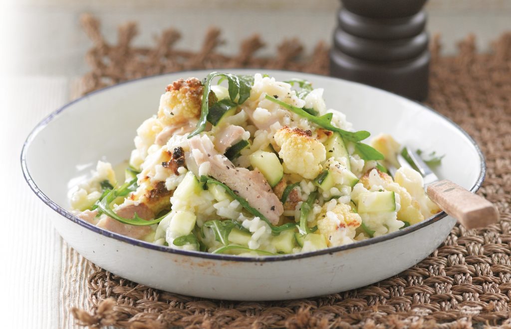 Roasted cauliflower, chicken and rocket risotto