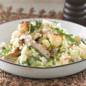 Roasted cauliflower, chicken and rocket risotto