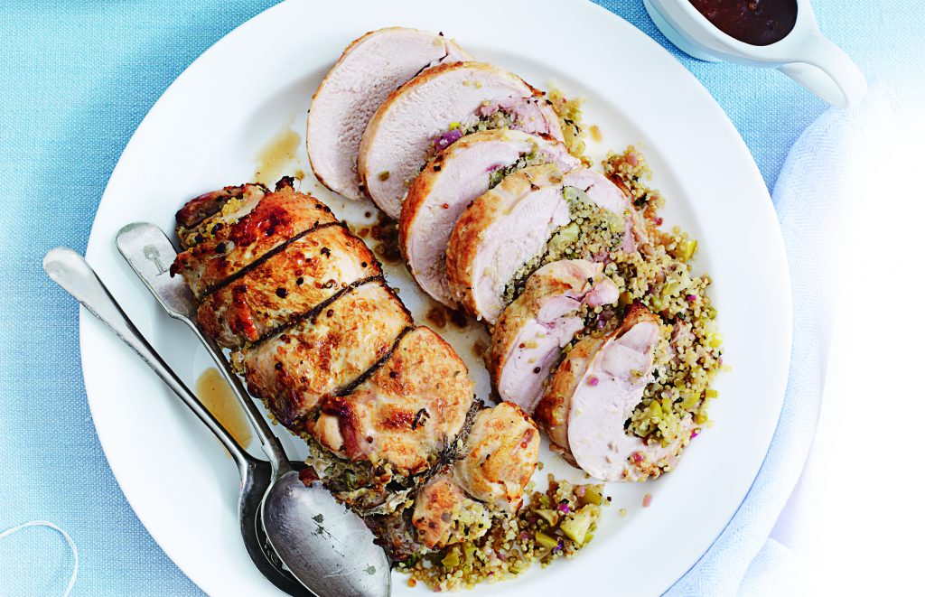 Roasted turkey with quinoa and celery stuffing