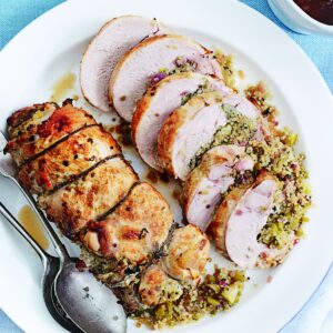 Roasted turkey with quinoa and celery stuffing