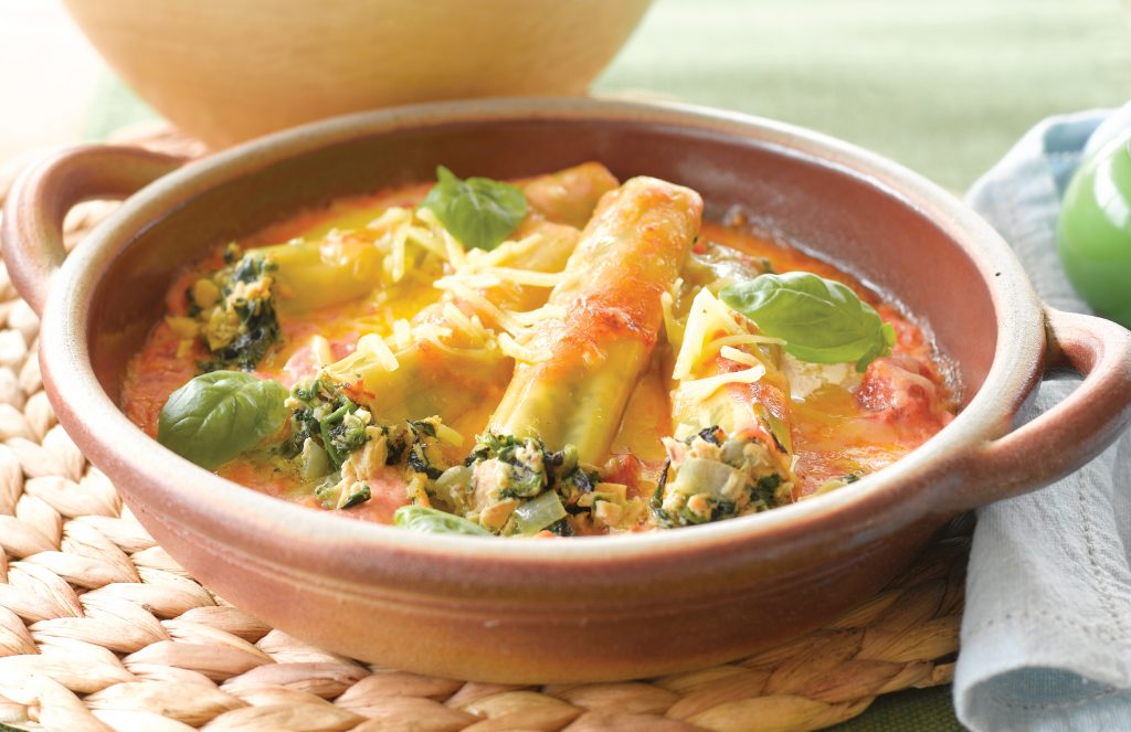 Salmon and spinach cannelloni