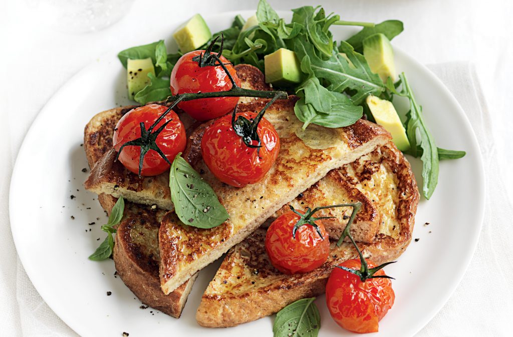Savoury French toast with roast tomatoes