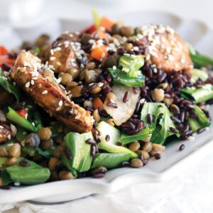 Sesame soy chicken with lentils
