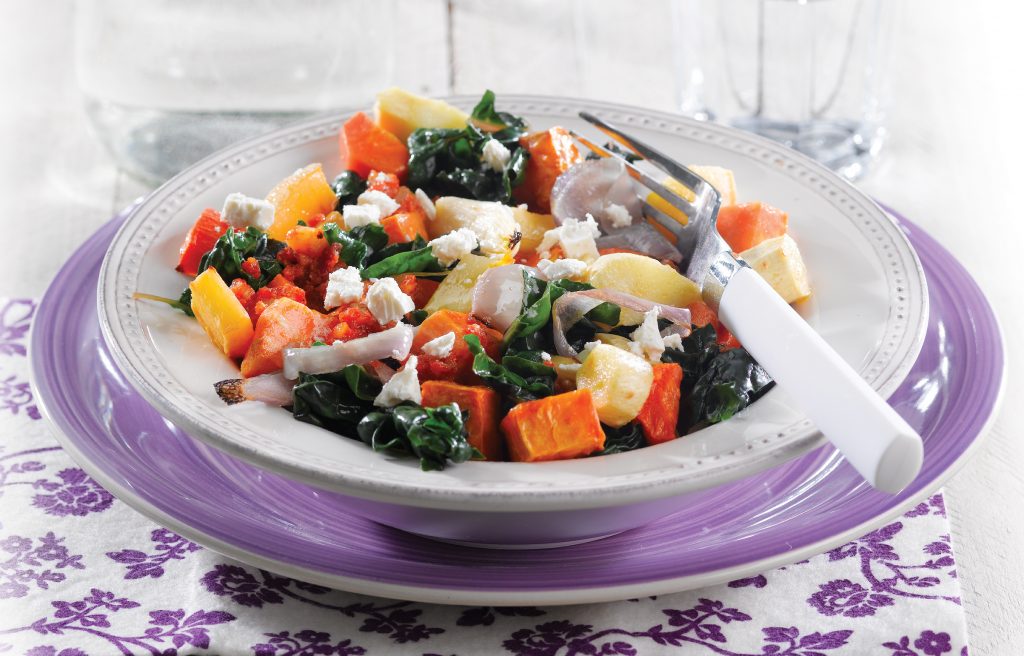 Silver beet and roasted vegetable salad