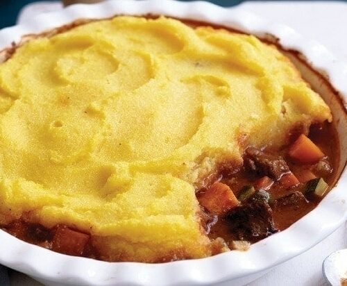 Slow-cooked beef pie with polenta topping
