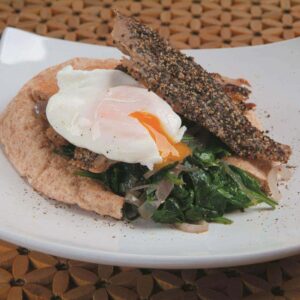 Smoked mackeral with spinach and egg