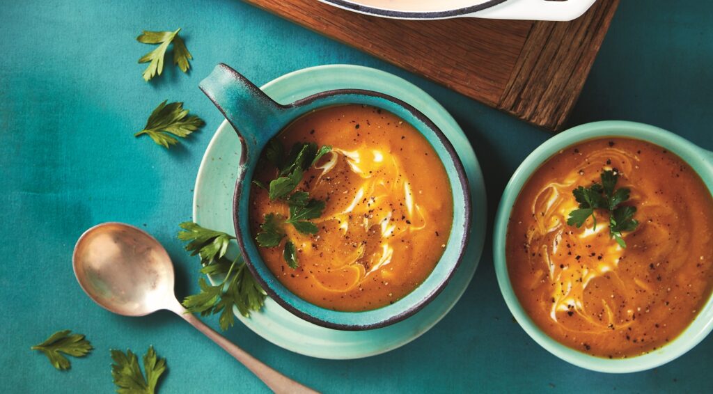 Sweet potato, pumpkin and chickpea soup recipe