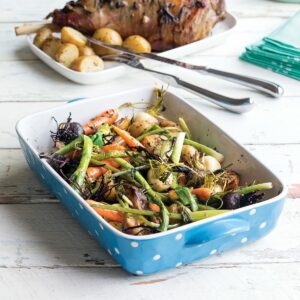 Warm roasted new potatoes and baby seasonal vegetables
