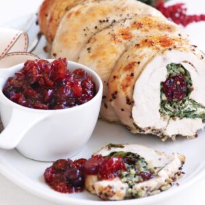 Turkey roulade with quinoa, cranberry and pumpkin seed stuffing