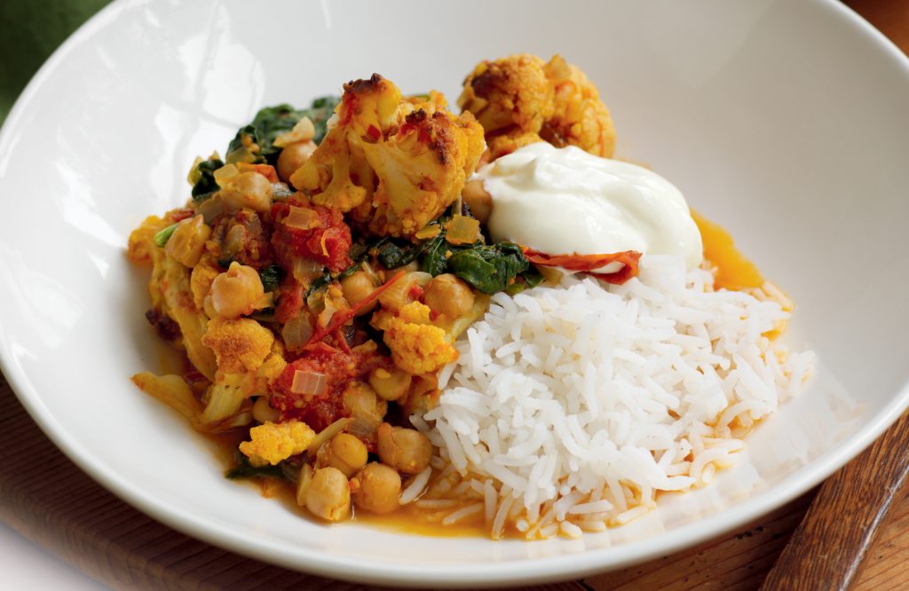 Baked cauliflower and chickpea curry