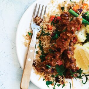 Beef satay skewers with date and parsley couscous