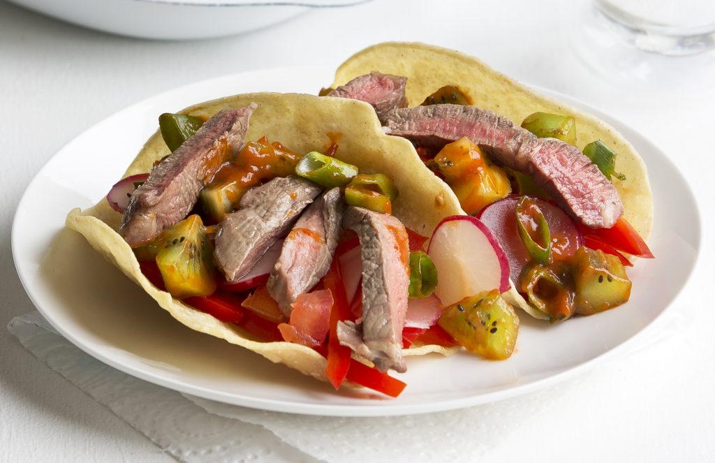 Beef tacos with fruity salsa