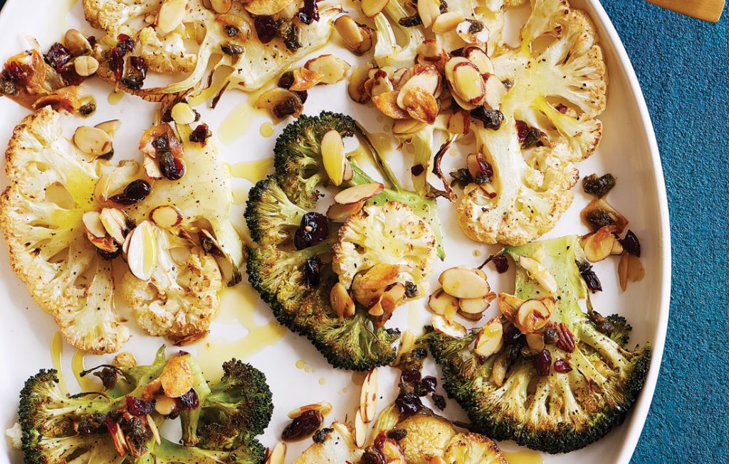 Broccoli and cauliflower steaks with fried capers
