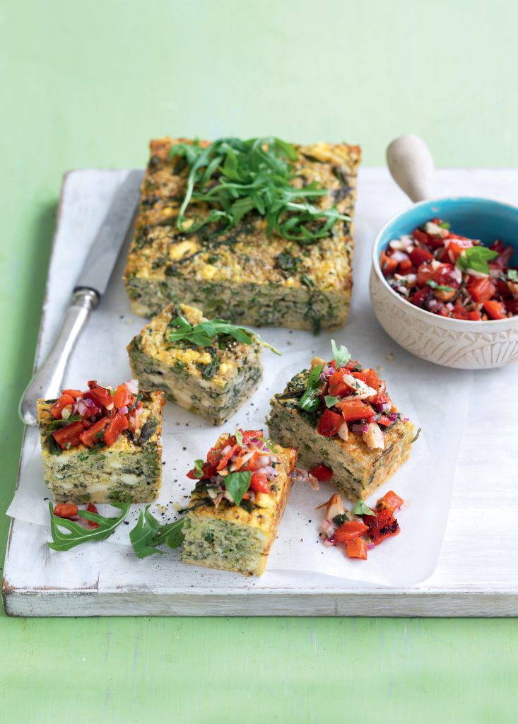 Broccoli and courgette frittata with roasted capsicum relish