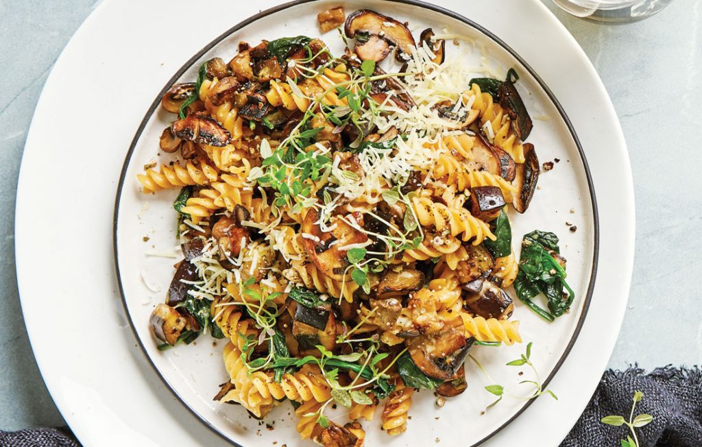 Cheesy mushroom and eggplant pasta