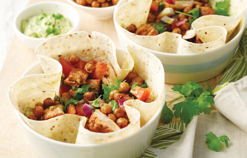 Chickpea and chicken open wraps