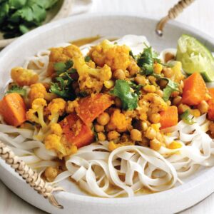 Coconut chickpea curry with noodles