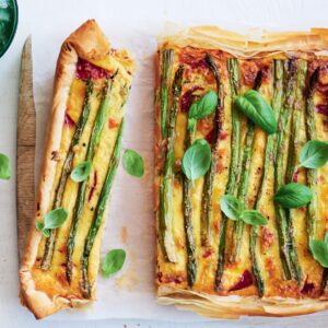 Courgette, asparagus and basil quiche