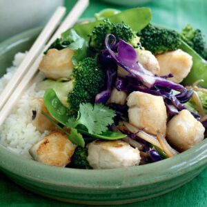 Fish stir-fry with broccoli and ginger