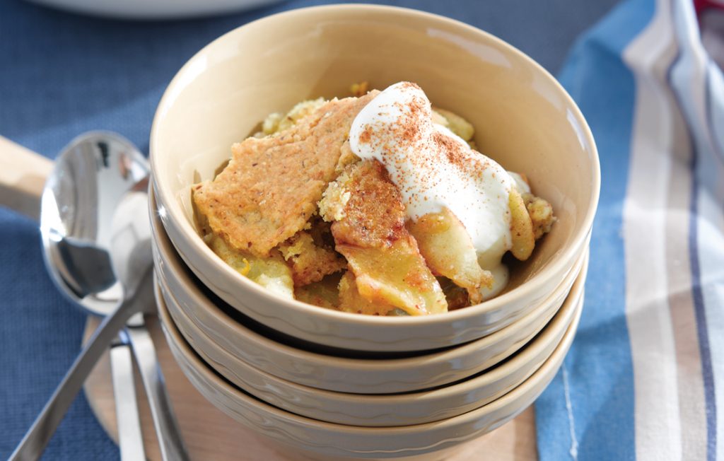 Fresh apple cobbler with golden syrup
